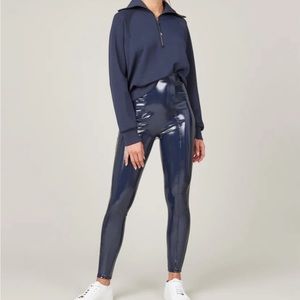 Spanx faux patent leather leggings- Navy